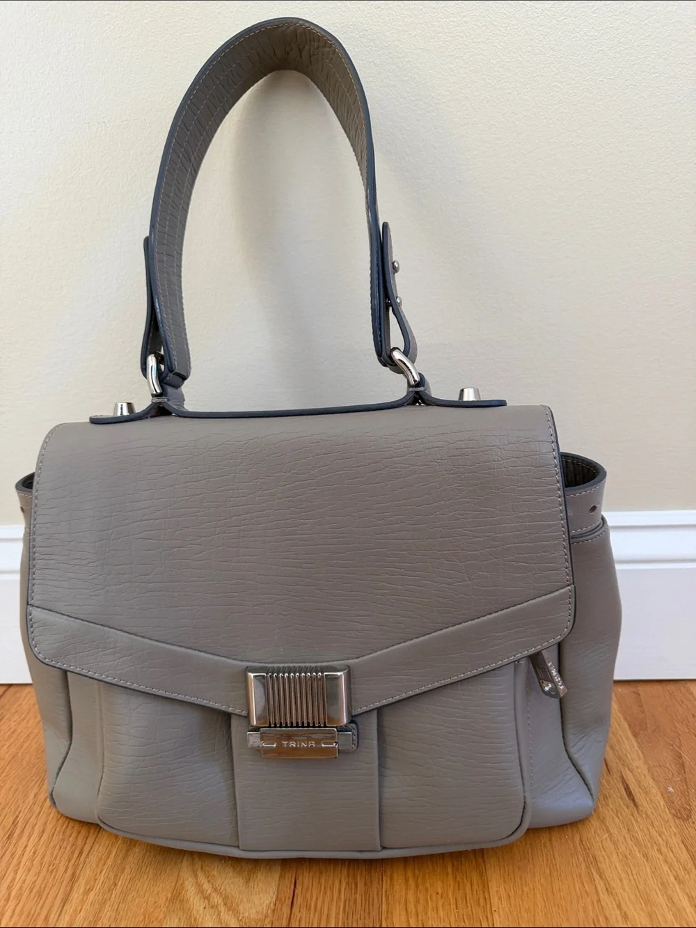 Trina Turk Lady Catherine Taupe Leather Top-Handle Satchel, NWOT